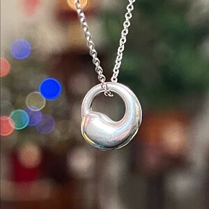 Tiffany & Co. Elsa Peretti Designer Sterling Silver Eternal Circle Necklace 18”